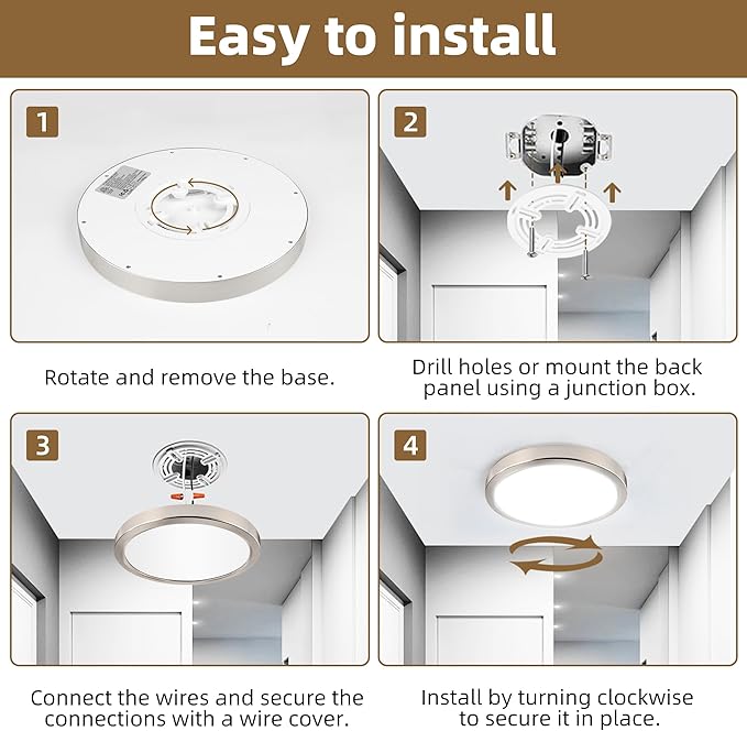 Hlite 4pack 9 Inch Flush Mount LED Ceiling Light Fixture,18W 1800LM Super Slim Light Fixtures Ceiling Mount 3000K/4000K/5000K 3CCT Selectable,Light Fixtures for Kitchen,Bedroom (Brush Nickel)