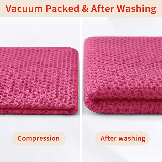 Homaxy 100% Cotton Kitchen Towels and Dishcloths Set, 12 x 12 Inches and 13 x 28 Inches, Set of 8 Bulk Kitchen Towels Set, Ultra Soft Absorbent Dish Cloths for Washing Dishes, Hot Pink