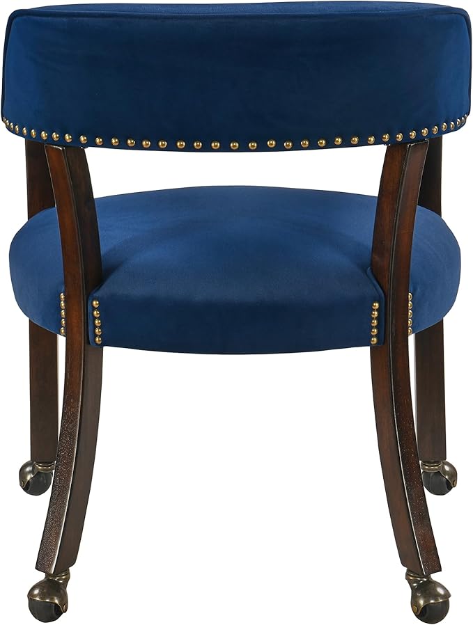 Dinning Chairs with Wheels and Arms Set of 4, Solid Wood Office Desk Chairs with Frosted Velvet Upholstered, Classic Swivel Accent Chairs, 31.5" H Boss Caption's Chair, Ocean Blue XXY-HT22-OB