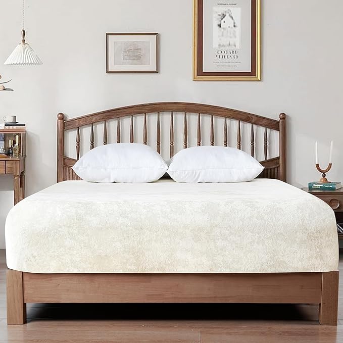 PHF Truly Velvet Fitted Sheet Only Twin Size, Luxury Super Soft Cozy Fuzzy Fleece Bottom Sheet, Deep Pocket Up to 16",Strenghth Elastic Band, Suitable for Fall Winter Spring, No Pillowcases,Snow White