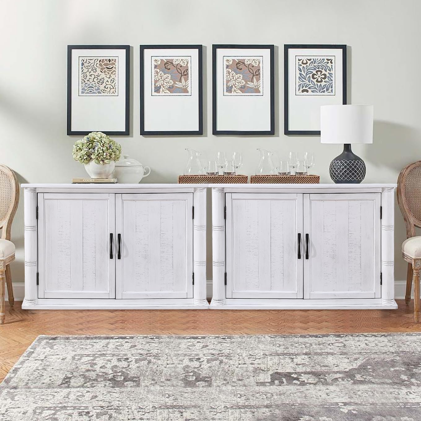 HMFULE 40" Sideboard Cabinet 2-Doors Solid Wood, Buffet Cabinet with Storage Adjustable Shelf, Antique Console Table Accent for Hallway, Living Room, Dining Room, Kitchen, Entry Way (White)