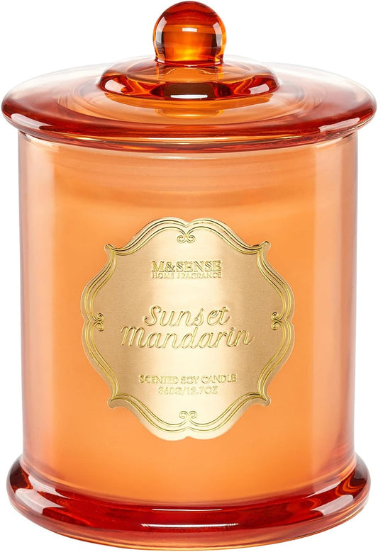 M&SENSE Citrus Candles for Home Scented, Natural Organic Soy Candle 12.7oz 75 Hour Long Lasting Slow Burning, Mandarin Fragrant Double Wick Jar Candle Fresh Smelling for Bathroom