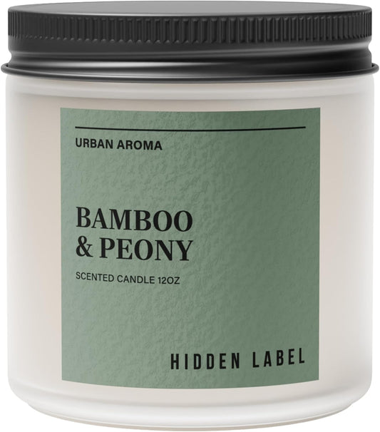 Hidden Label Bamboo Peony Scented Candle, 12oz 2 Wick Natural Soy Non Toxic Candles, Clean Burning Long Lasting Aromatherapy for Home | Gifts | Décor,Premium Scents for Relaxation & Stress Relief