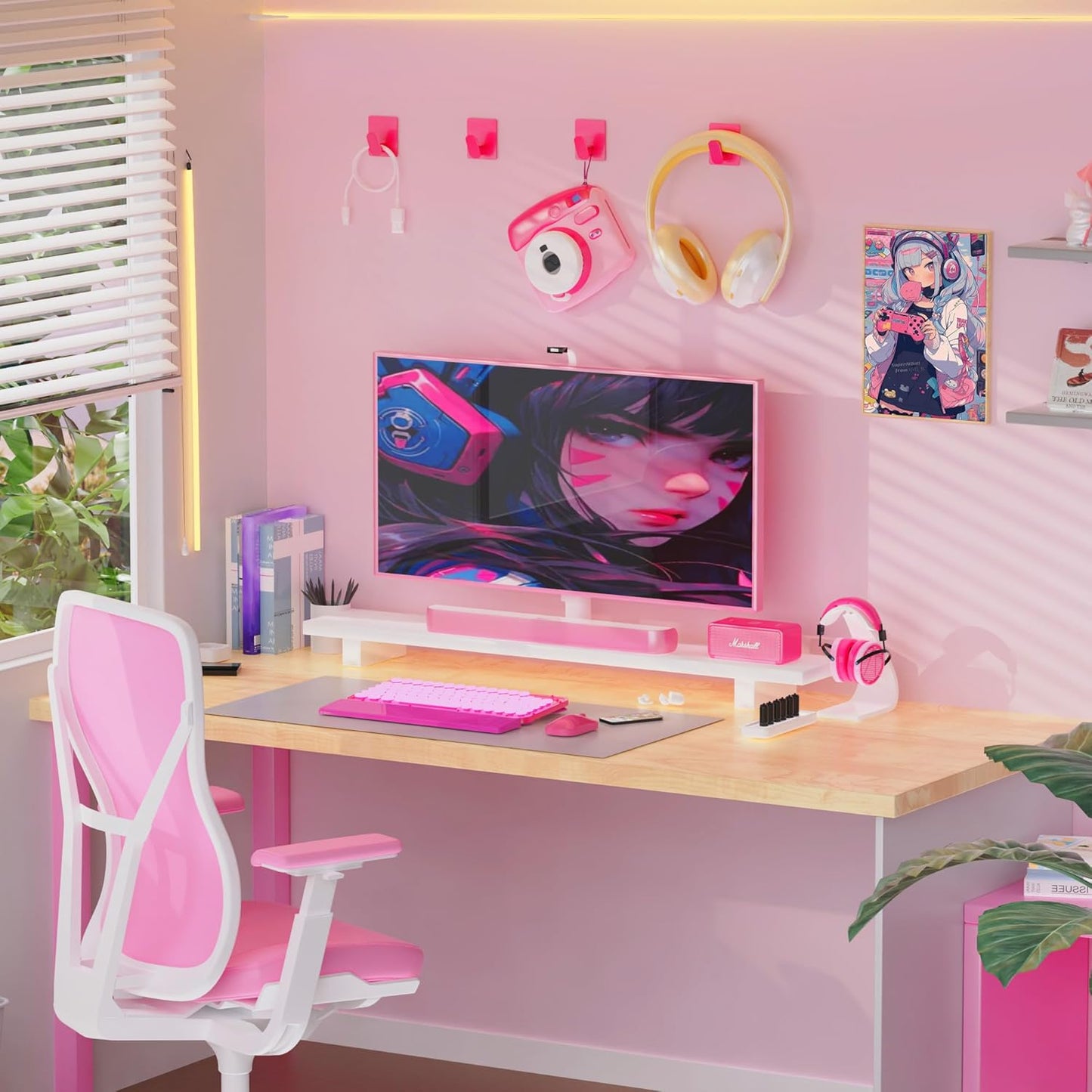 DELITON 4 Pack Hooks for Wall - Cute Kids Wall Hook Adhesive Coat Robe Towel Hooks for Bathrooms Kitchen Heavy Duty Stainless Steel, Pink