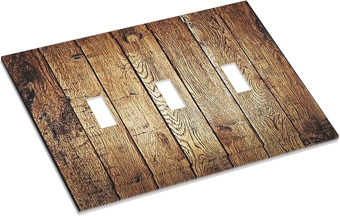 Rustic Brown Wood Natural Wooden Decorative Switch Plates 3 Gang Wall Plate Faceplate Electrical Wall Panels Triple Toggle Light Switch Cover for Bedroom Home Decor