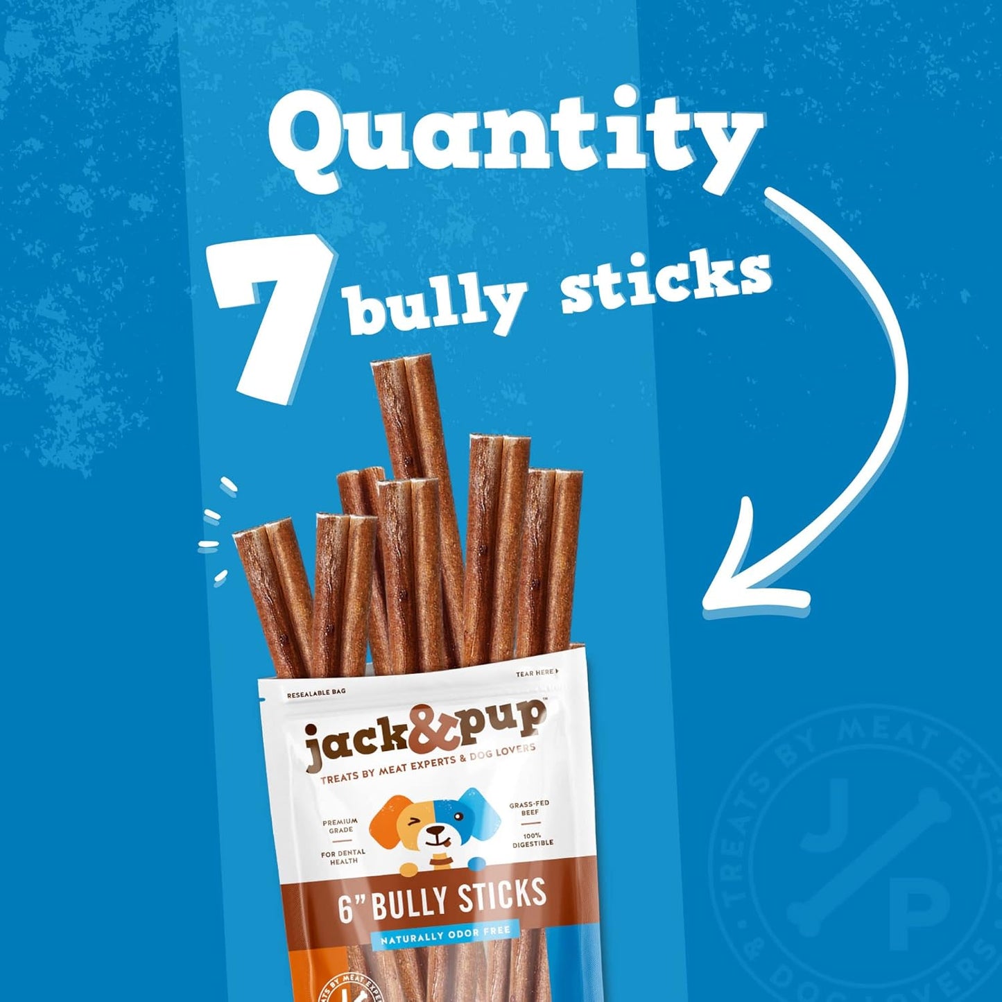 Jack&Pup 6-inch Bully Sticks for Dogs (7 Pack) All Natural Dog Chews Long Lasting, Dog Chews for Medium Chewers
