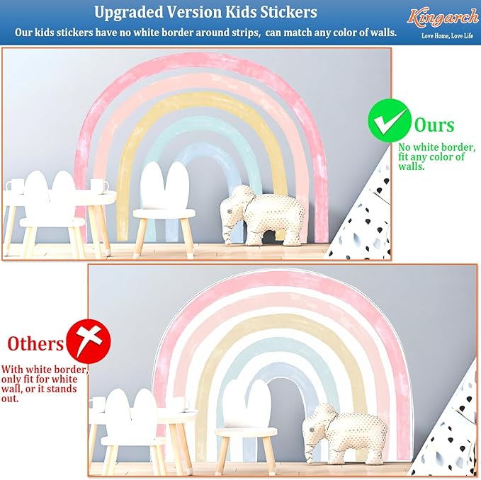 Large Watercolor Rainbow Wall Decals, Colorful Peel and Stick Fabric Nursery Wall Decor, Removable Home Room Wall Decor Murals Stickers for Kids Girls Toddler Bedroom Living Room Playroom