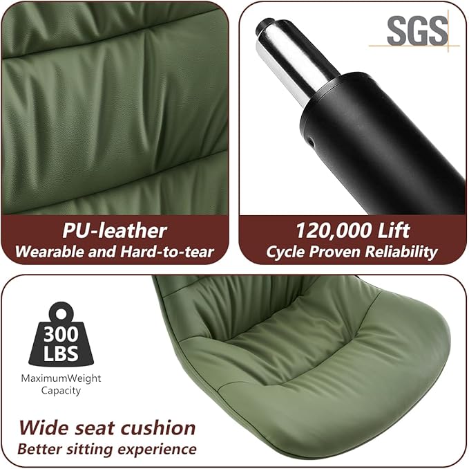 Kidol & Shellder Bar Stools Set of 2 Adjustable Swivel Green, PU Leather Upholstered with Back, Modern Counter Height Stools for Kitchen Island, Home Bar