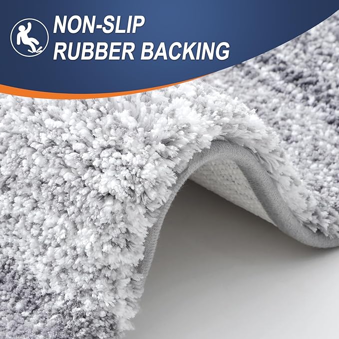 OLANLY Bathroom Rug Set 2 Piece, Soft Absorbent Microfiber Bath Mats and U-Shaped Contour Toilet Rug, Non-Slip, Machine Wash Dry, Plush Shaggy Bath Mats for Bathroom (24"x16"+24"x20", Light Grey)