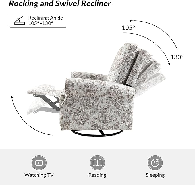 HULALA Home Swivel Rocker Recliner Set of 2, Modern Printed Fabric Swivel Recliner Chair for Adults Glider with Adjustable Backrest & Footrest, Beige