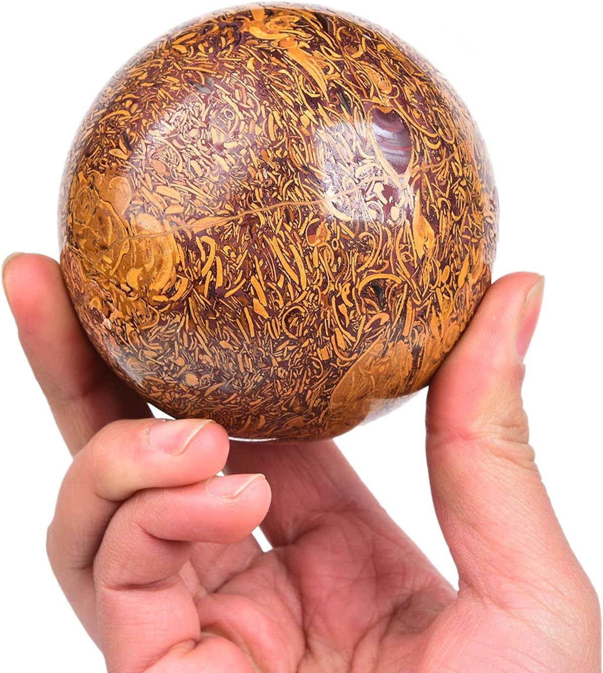 JIC Gem Healing Crystals Sphere Natural Golden Jade Crystal Ball Mineral Quartz Stone With Decorative Stand Home Decoration (70-80mm)