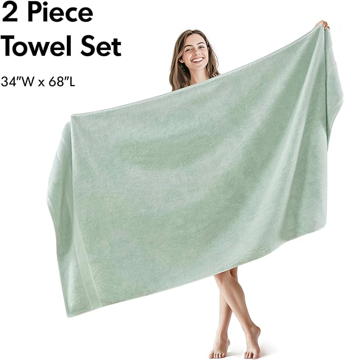 Madison Park 800GSM Bath Sheet Towel Oversized 34" x 68" 2 Pack 100% Cotton Bath Towel Set Highly Absorbent Hotel Spa Quality for Bathroom, Seafoam