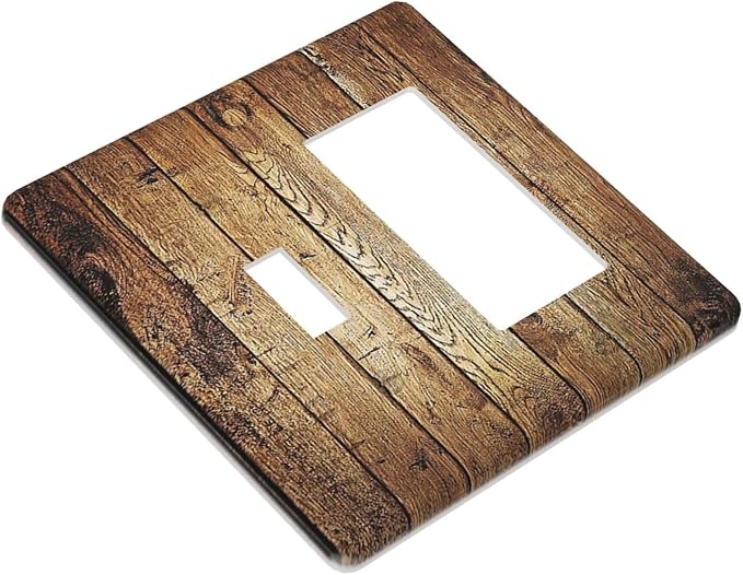 Rustic Brown Wood Natural Wooden Outlet Covers 1 Toggle 1 Rocker Combination Electrical Switch Plates Light Switch Cover Plate Decorative Wall Plate for Bedroom Home Decor