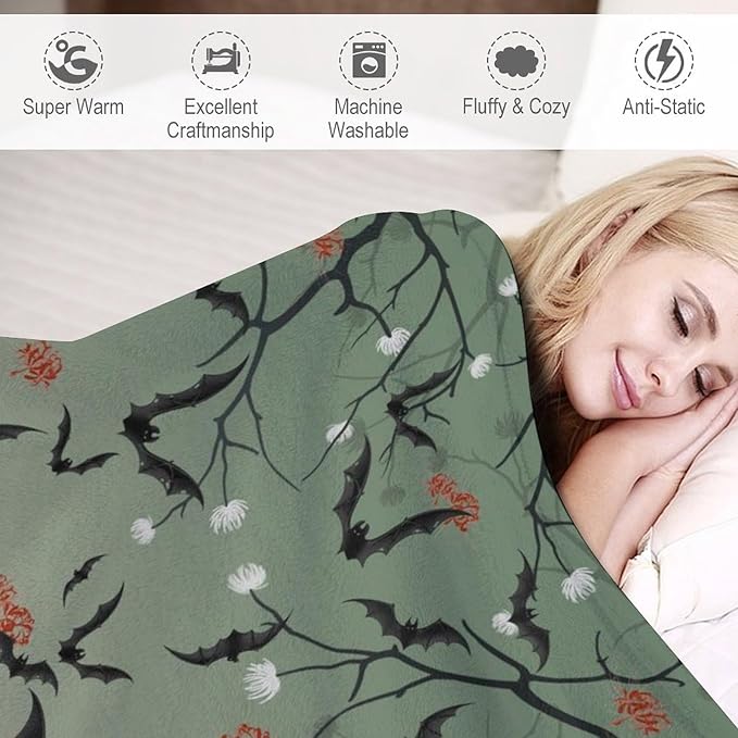 Throw Blanket for Teens Boys Girls and Adults Soft Warm Cozy Funny Midweight Food Flannel Blankets for Couch Sofa Bed Camping Travel Home Decor 50" X 60" (Bat Flowers, 50x60 inch)