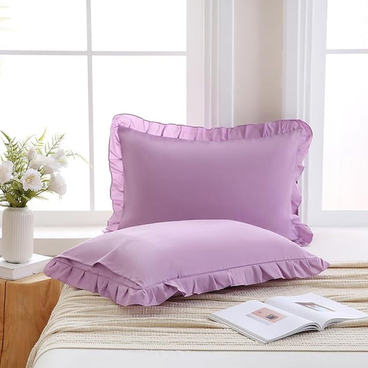 Merryword Lavender Purple Pillow Shams Light Purple Ruffle Standard Pillowcases Cute Pillow Cover Set of 2 Shabby Chic Soft Microfiber Pillowcases 2 Pack