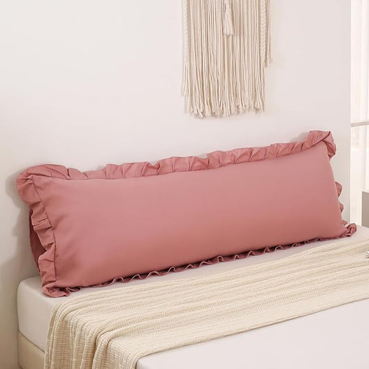 Merryword Pink Mocha Body Pillow Cover 20x54inches Long Pillowcase Ruffled Pillowcases Shabby Chic Ruffled Fringe Decor Body Ruffled Pillow Sham Cute Pillowcase (1 Body, Pink Mocha)