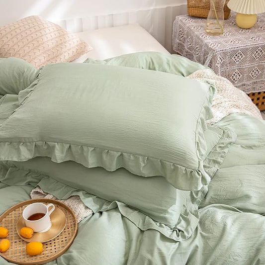 Merryword Green Standard Pillow Shams Sage Green Ruffle Pillowcases 20x26inch Cute Pillow Cover Set of 2 Shabby Chic Sea Green Pillowcases 2 Pack