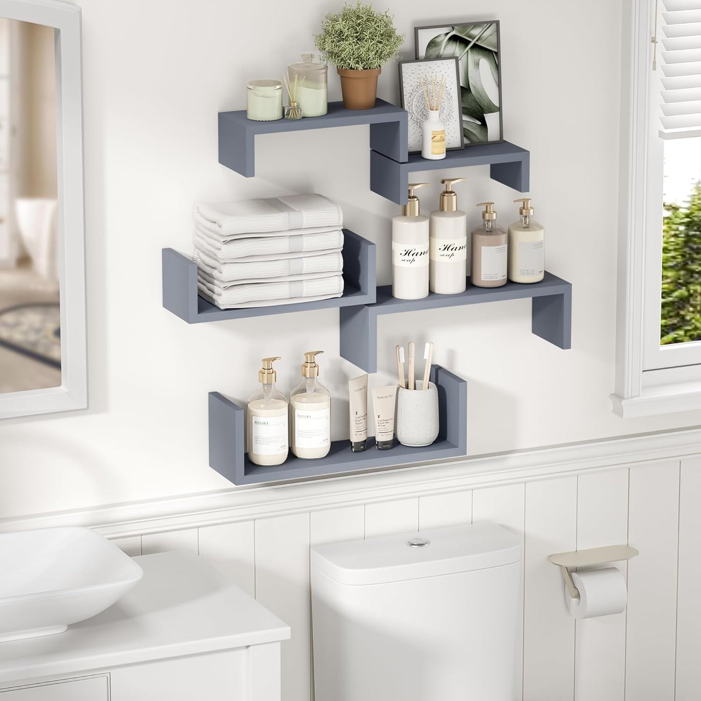 SRIWATANA Floating Shelves for Wall, Wall Shelves for Bathroom, Bedroom, Living Room, Kitchen, Office, Wood Shelves for Home Decor Set of 5 (Weathered Grey)