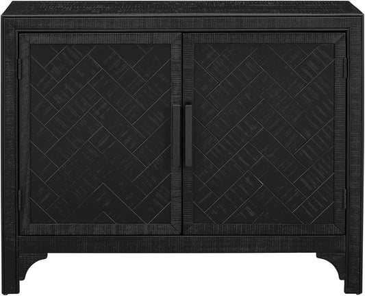 HMFULE 40" Sideboard Cabinet 2-Doors Solid Wood, Retro Buffet Cabinet with Storage Adjustable Shelf, Console Table Accent for Hallway, Living Room, Dining Room, Kitchen, Entry Way (Black)