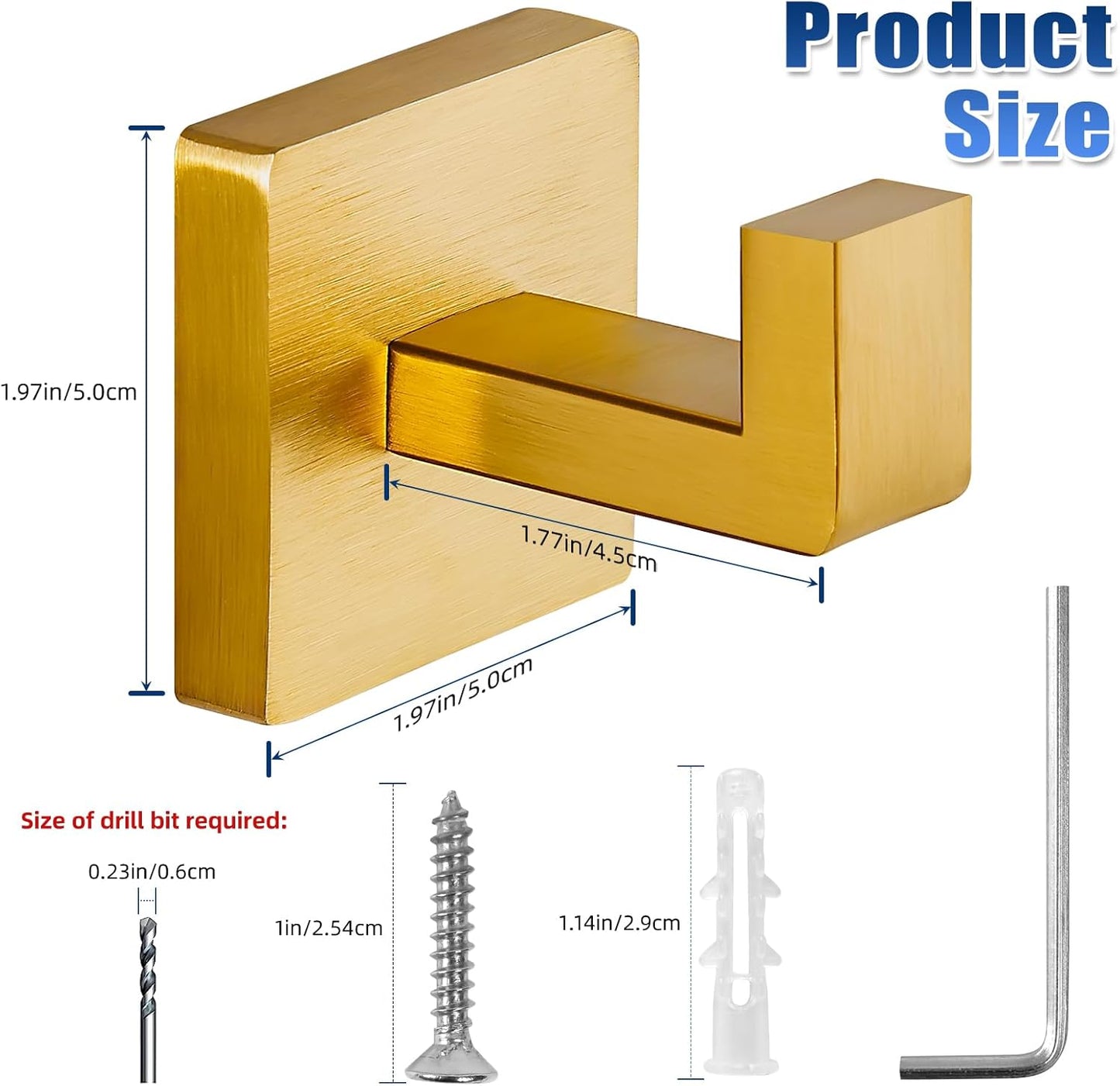 Brushed Gold Towel Hooks for Bathrooms, Heavy Duty Wall Mounted Stainless Steel Modern Hook, 4 Pack – Ideal for Hanging Towels, Robes, Coats, in Kitchen, Bedroom, Bathroom, or Hotel