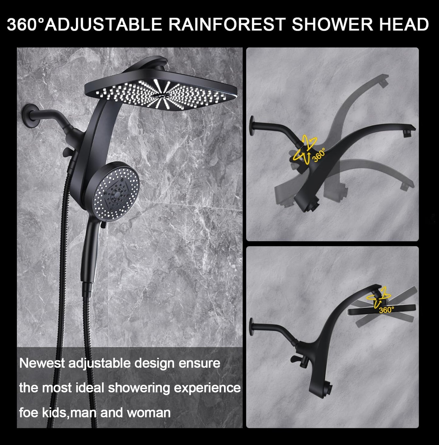High Pressure Rain Shower Head: Upgrade Shower Heads with Handheld Spray Combo with Fixed Showerhead and 10 Sprays Handheld Shower Head, Detachable Showerheads Built-in Magnetic Docking and Power Jets