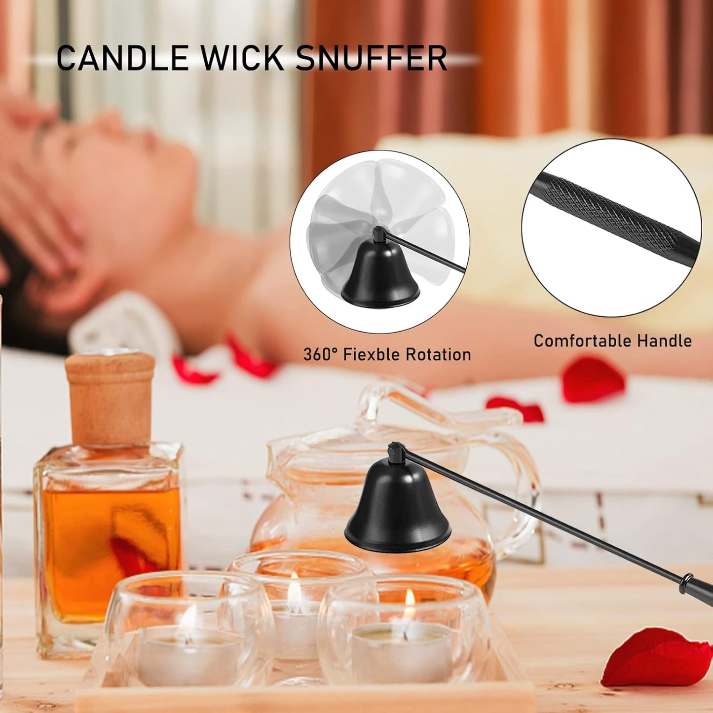 3 in 1 Candle Accessory Set, Candle Wick Trimmer Cutter, Candle Snuffer & Candle Wick Dipper for Candle Aromatherapy Lover Gift, Stainless Steel Candle Care Kit (Black)
