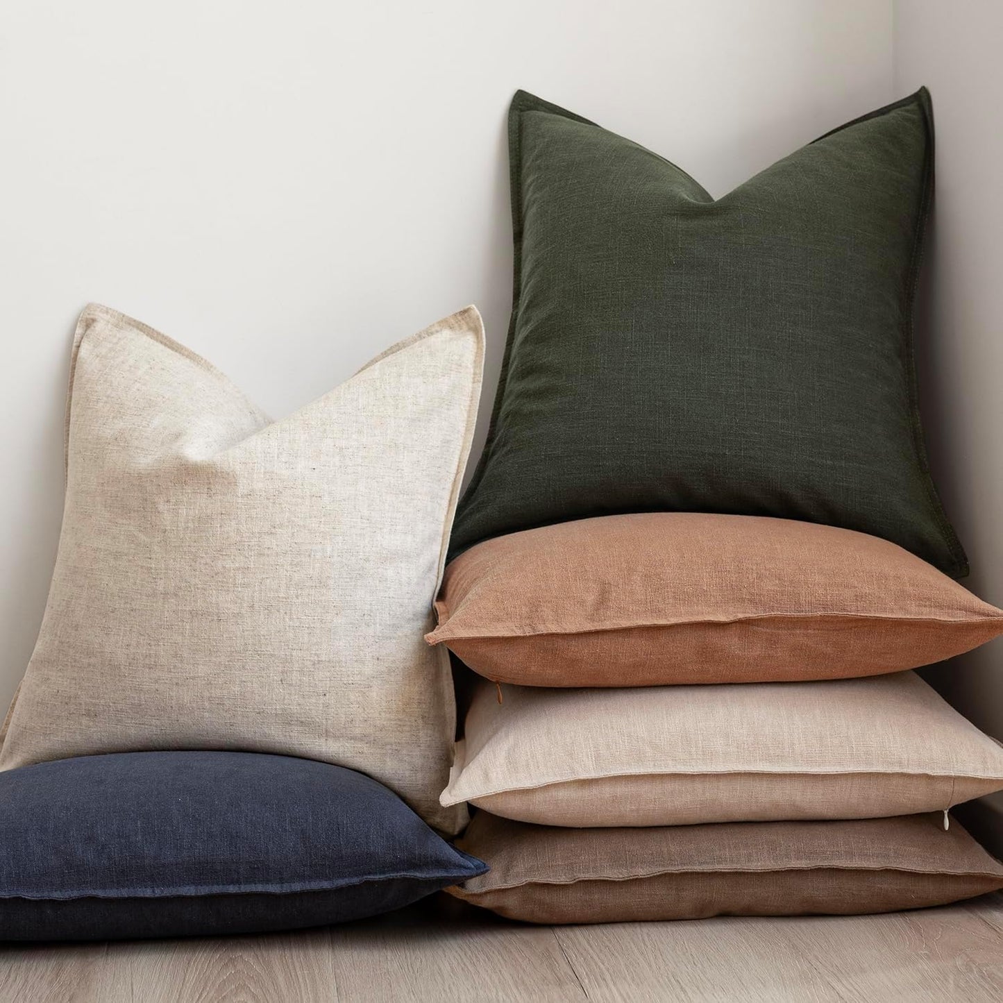 Foindtower Pack of 2, Decorative Linen Solid Throw Pillow Covers Soft Accent Cushion Case Farmhouse Neutral Pillowcase for Chair Couch Sofa Bedroom Living Room Home Decor 20x20 Inch Dark Olive Green