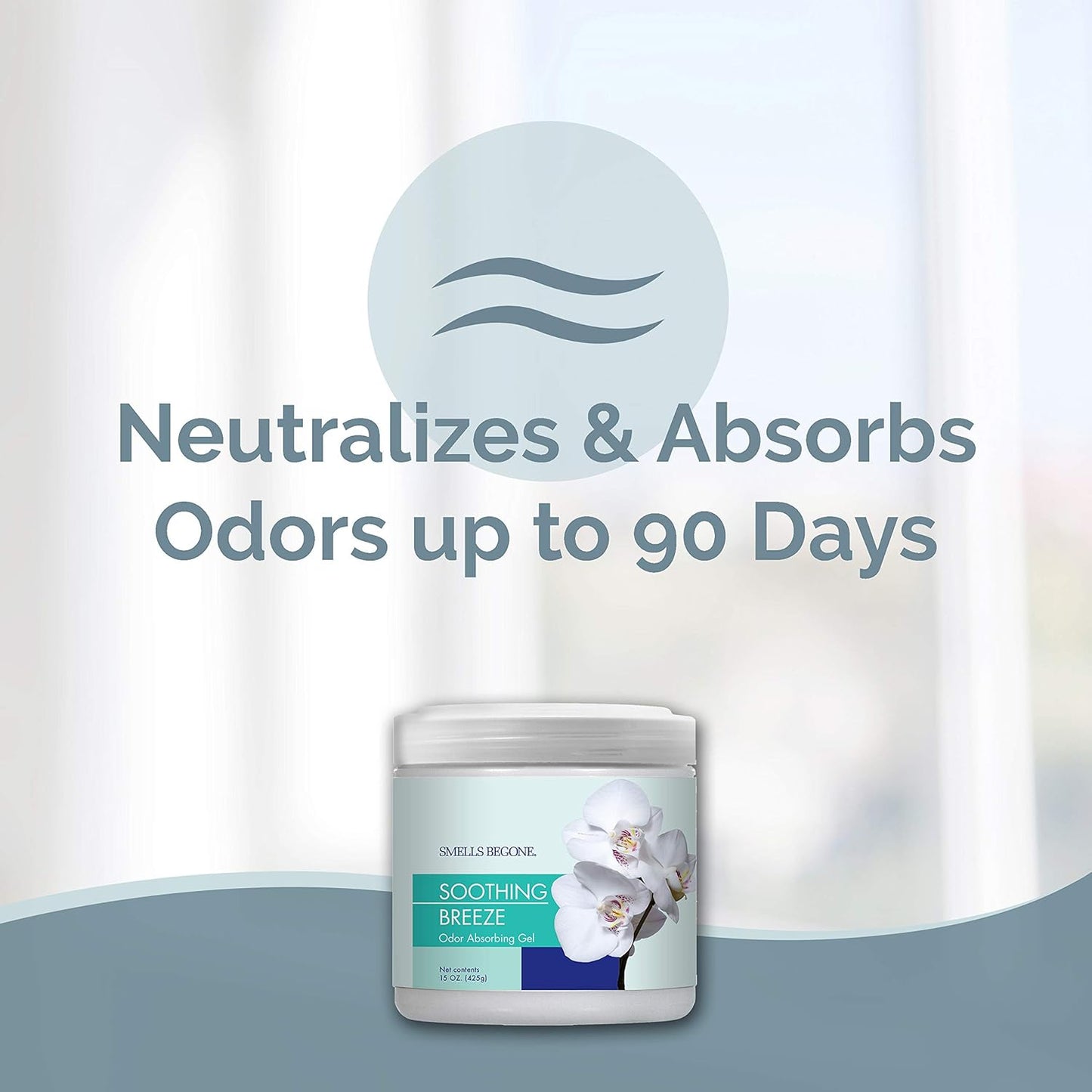 SMELLS BEGONE Air Freshener Odor Absorber Gel - 15 oz, Pack of 2 - Absorbs and Eliminates Odor in Pet Areas, Bathrooms, Cars, & Boats - Made with Essential Oils - Soothing Breeze Scent