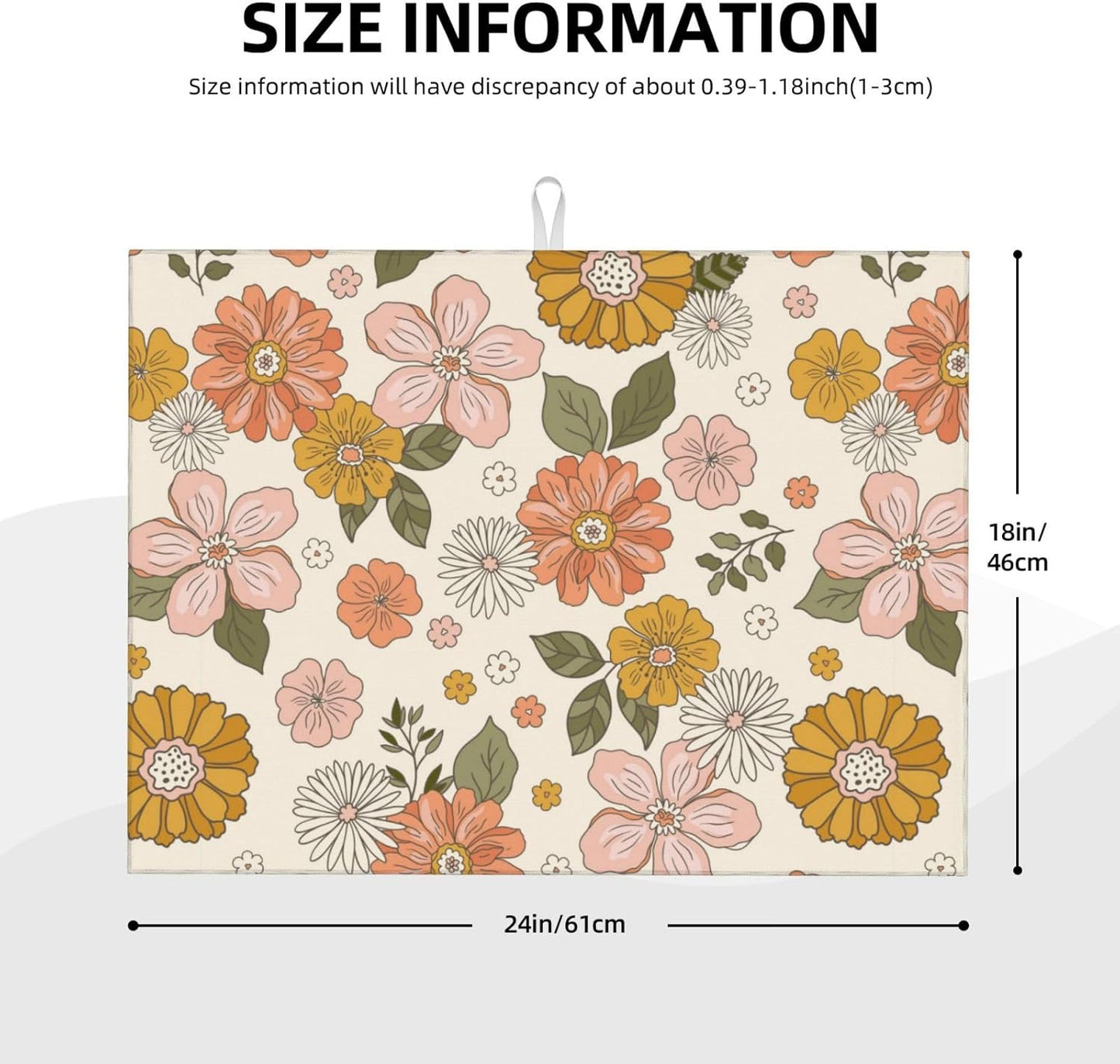 Absorbent Dish Drying Mat For Kitchen Counter, Pink Flowers Microfiber Dish Drying Pad, Kitchen Gadgets For Easy Clean Multi-Use