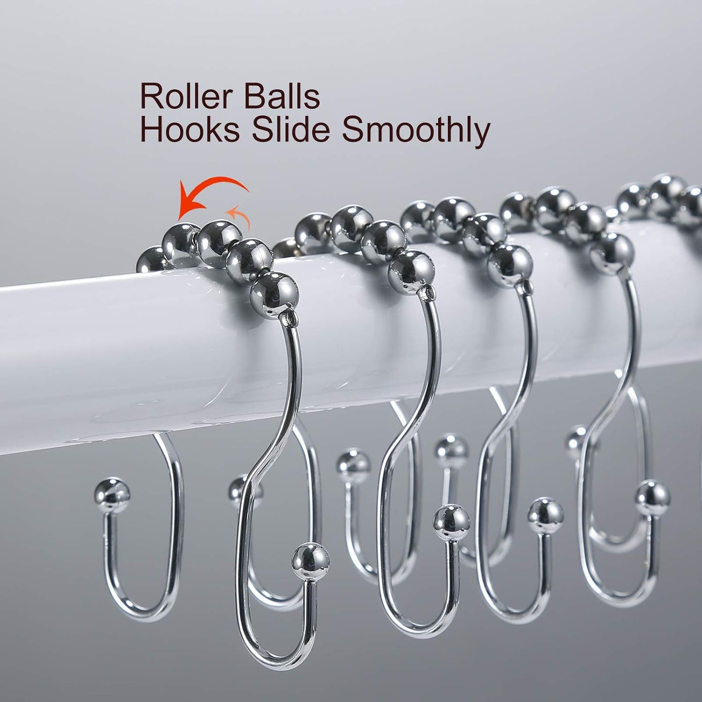 Goowin Shower Curtain Hooks, 12 Pcs Shower Curtain Rings, Stainless Steel Silver Shower Curtain Hooks Rings Rust Proof, Smooth Sliding Anti-Drop Double Shower Hooks for Shower Curtain, Rods (Chrome)