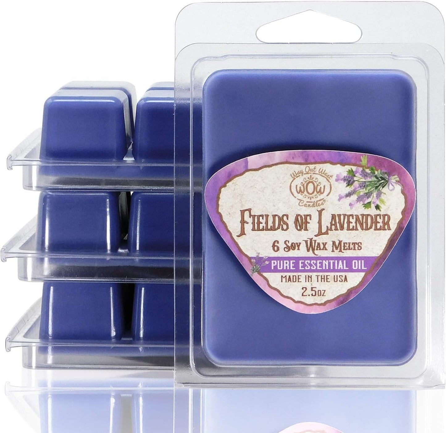 Scented Wax Melts for Wax Warmers - Highly Fragrant Air Freshener - 4 Pack Set of 6 Melt Cubes with Essential Oils - Made in USA by Way Out West Candles (4, Fields of Lavender)
