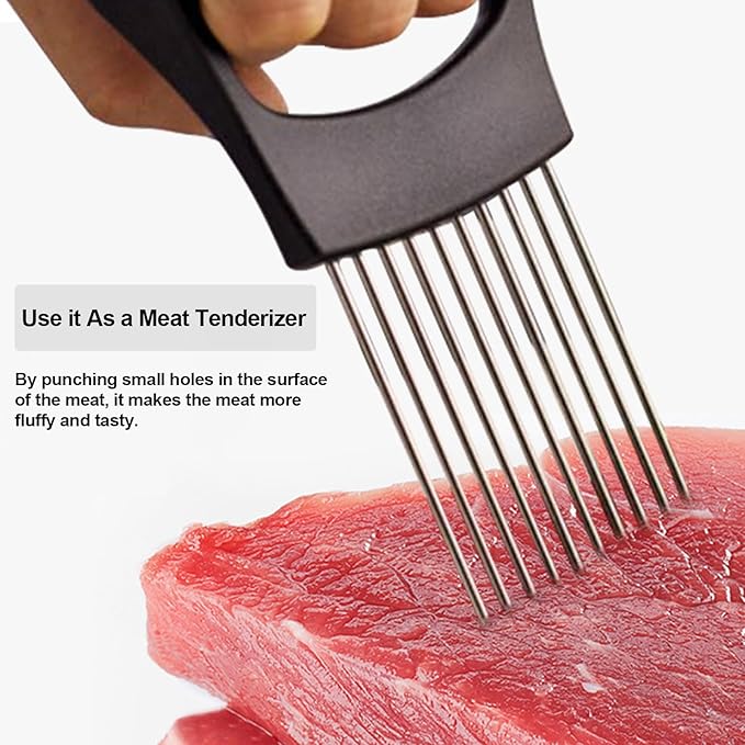 JAYVAR Onion Holder for Slicing, Onion Cutter Vegetable Chopper, Stainless Steel Tomato Slicer Vegetable Cutter for Potato, Avocados, Eggs, Food Slicer Assistant Tool for Fruit Lemon and Meat