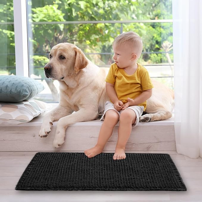 ZALL Waffle Bath Mat Black Super Absorbent Non Slip Bathroom Rug,Rhombus Geometric 24x36inch,Machine Washable Ultra Soft Floor Mats