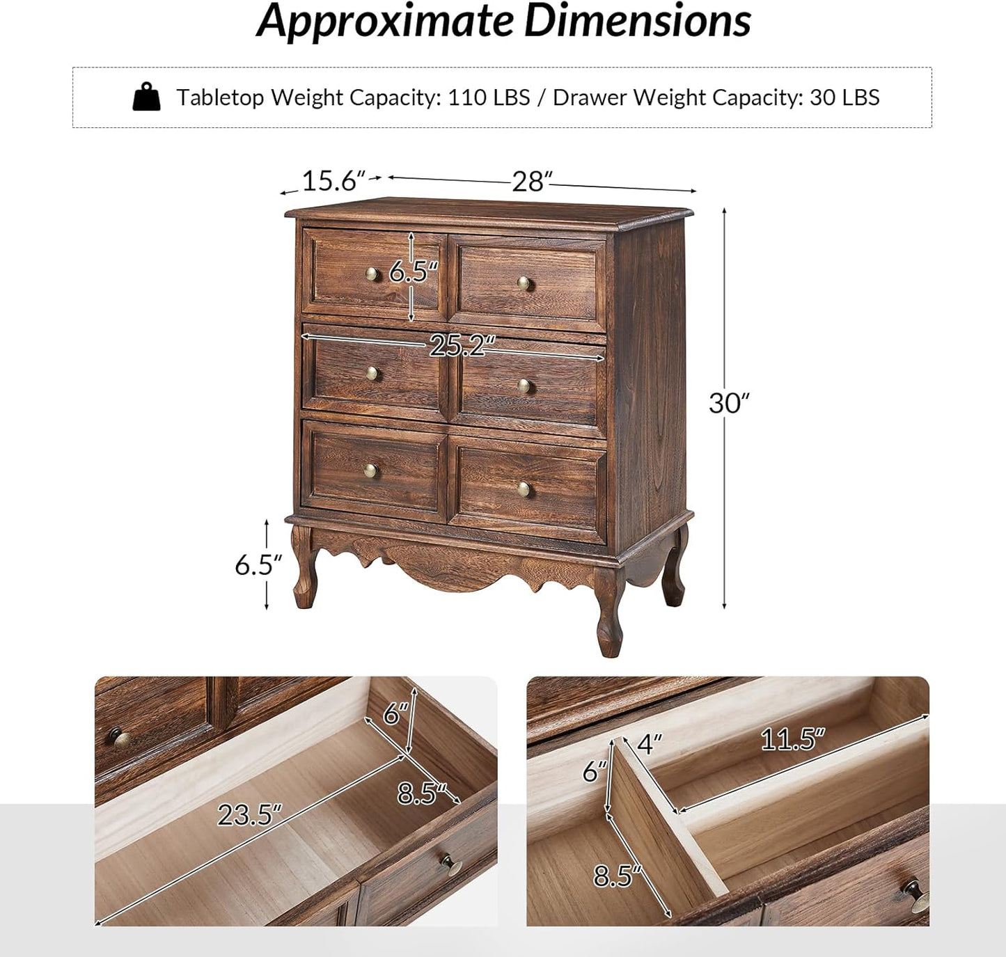 HULALA HOME 3-Drawer Nightstand with Charging Station, Drawer Organizer with Wood Legs, Farmhouse Solid Wood Nightstand Set of 2(Walnut)