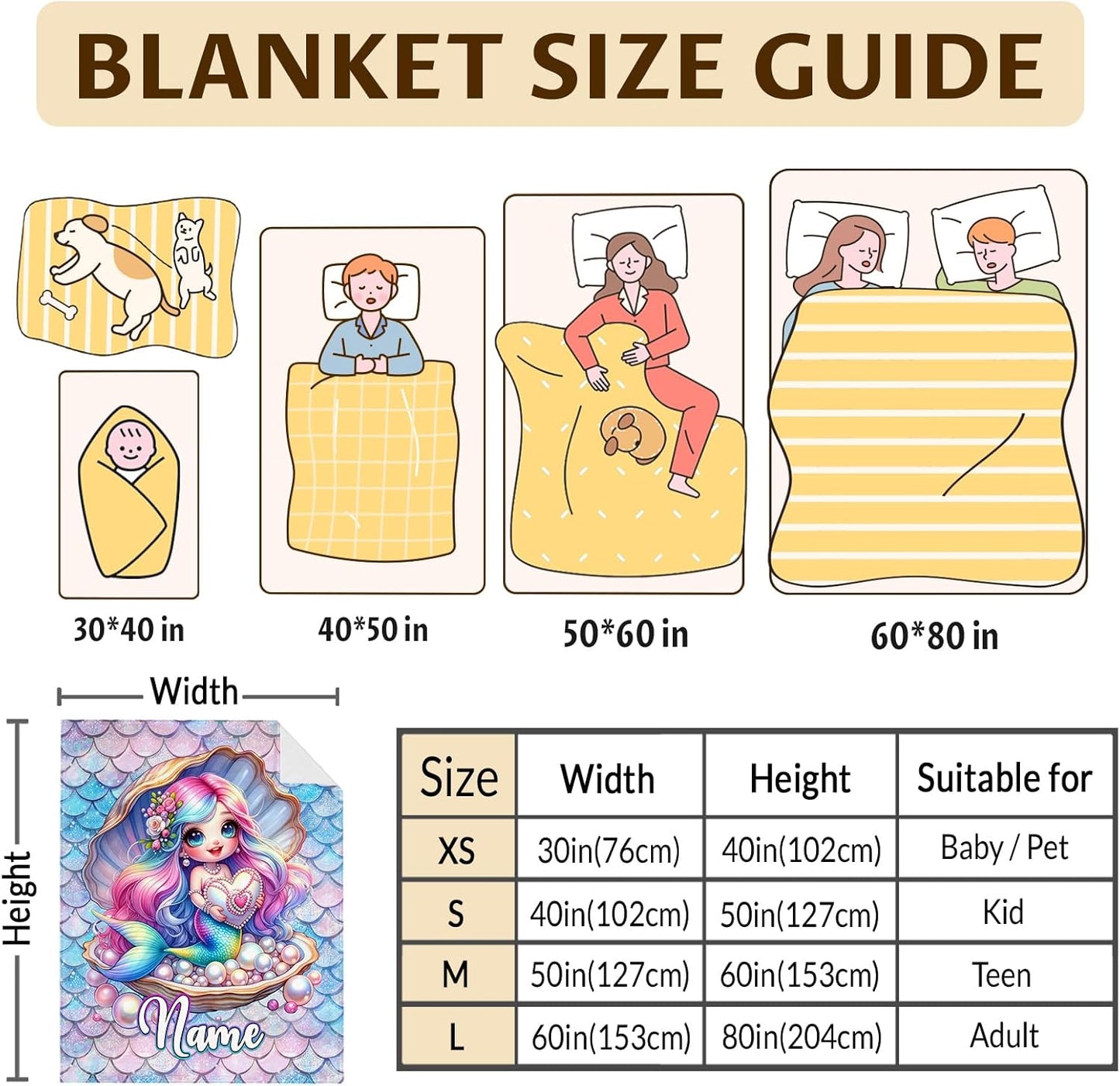 Kids Blanket for Girls Women Personalized Mermaid Blanket for Gift, Warm Cozy Throw Blankets for Living Room Bed Sofa Travel