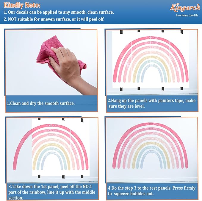 Large Colorful Rainbow Wall Decals, Insparational Peel and Stick Fabric Nursery Wall Decor, Removable Home Room Wall Decor Murals Stickers for Kids Girls Toddler Bedroom Living Room Playroom