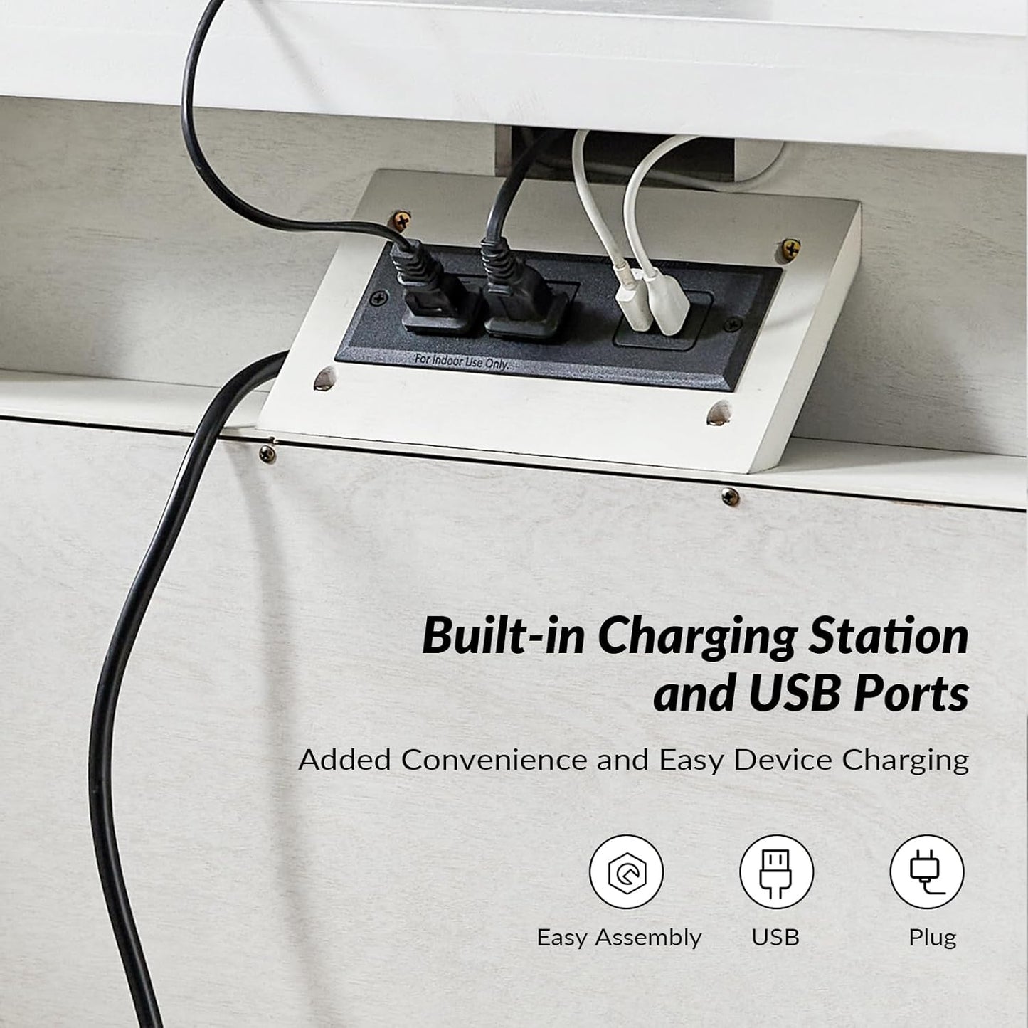 HULALA HOME Wood Nightstand Set of 2 with Charging Station 2 Drawer Dresser with Wooden Legs Mid Century Modern Bedside French Style End Table for Bedroom, White