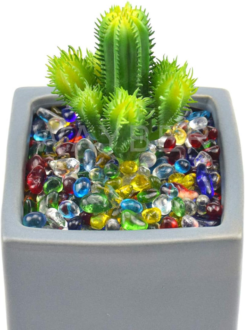 Rainbow Glass Stones, 1Lb/460g Irregular Sea Glass Pebbles Non-Toxic Artificial Crystal Stones for Handmade Artwork/Vase Filler/Terrarium Flowerpot Aquarium Turtle Tank Decoration, Multicolored