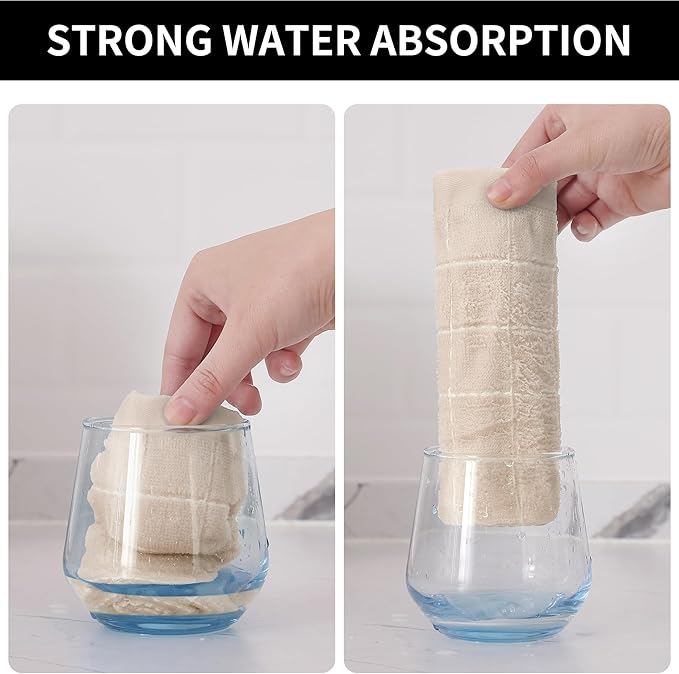 Homaxy 100% Cotton Terry Kitchen Towels(Beige, 13 x 28 inches), Checkered Designed, Soft and Super Absorbent Dish Towels, 8 Pack