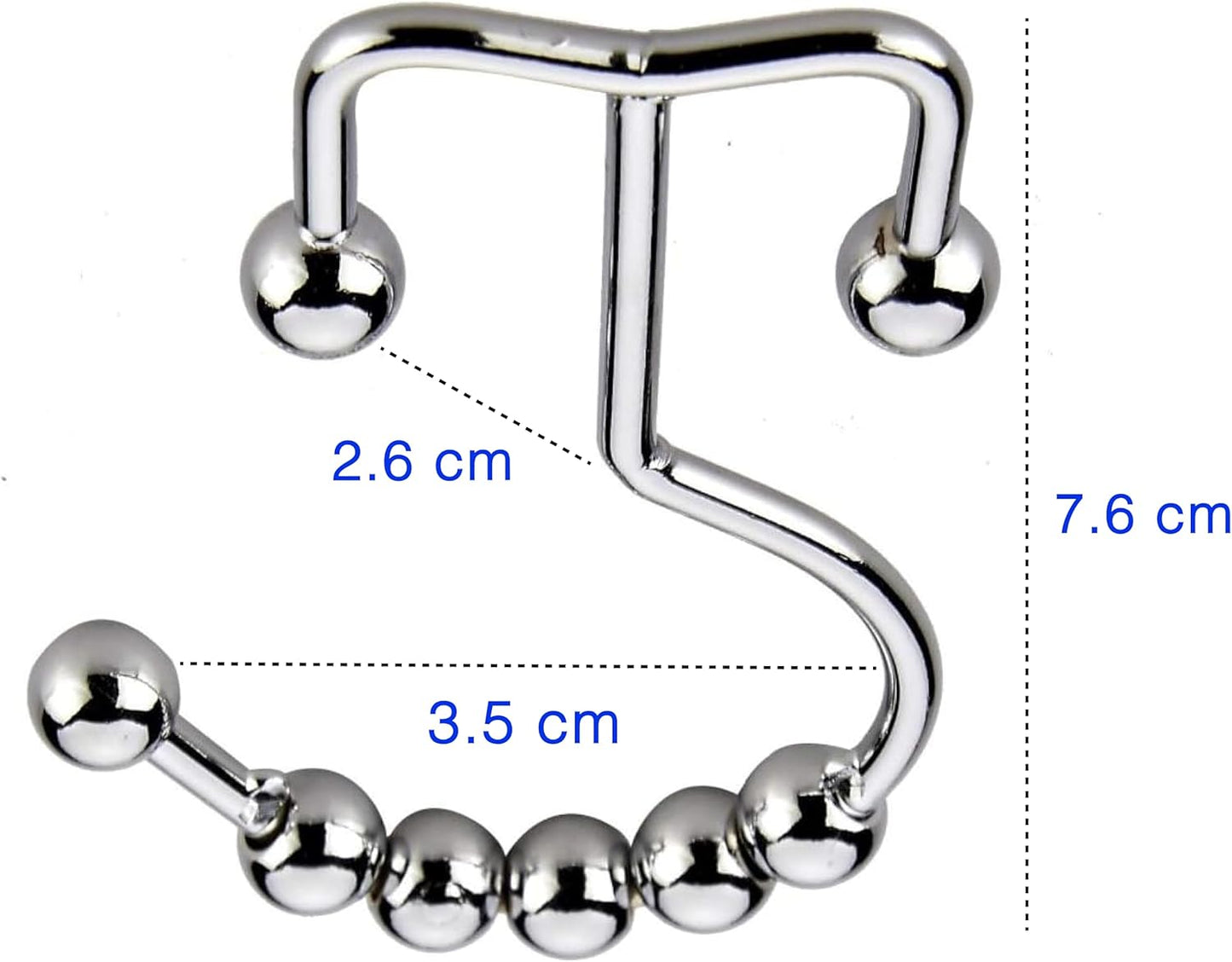 2lbDepot Shower Curtain Rings Hooks - Chrome Finish - Premium 18/8 Stainless Steel - Double Hooks with Easy Glide Rollers Rust Resistant Metal Hook, Six Finishes Available - Set of 12 for Shower Rods
