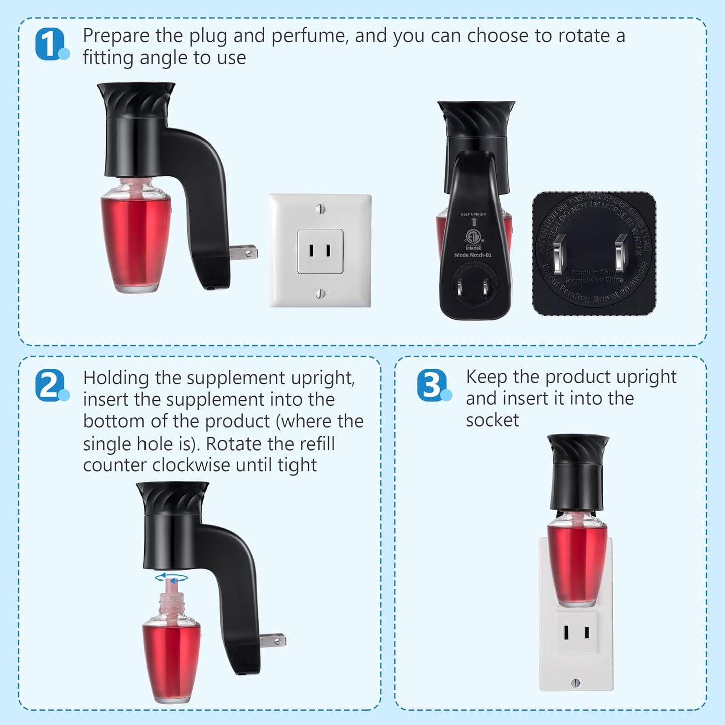 3 Pack Wall Fragrance Plug in Compatible with Bath and Body Works WallFlower Fragrances, ETL Certified, Rotatable, Precise Scent Control Fragrance Diffuser Plug for Home, Office (Black)