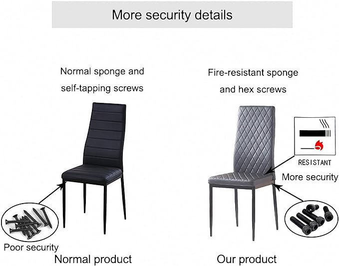 JT Modern Minimalist Dining Chair Fireproof Leather Sprayed Metal Pipe Diamond Grid Pattern Restaurant Home Conference Chair Set of 4 Or 6 (6, Black)