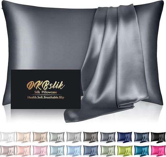 Mulberry Silk Pillow Cases Queen Size, Silk Pillowcase for Hair and Skin, Both Sides Natural Silk Satin Pillowcase for Sleeping Women with Zipper, Gifts for Women Men, Space Grey
