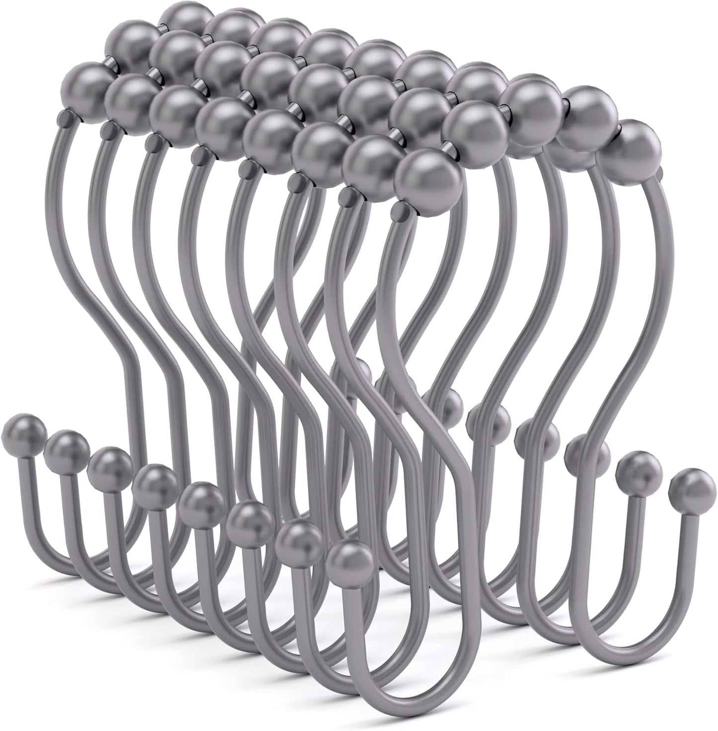 Shower Curtain Hooks, Shower Curtain Rings Rust Proof Double Hook Shower Curtain Hooks, 12 Pcs Grey Shower Hooks for Shower Curtain, Shower Rings for Curtain, Metal Shower Rod Hooks