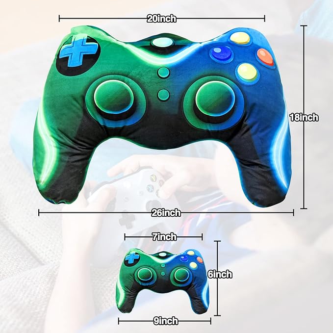 Meeting Story Game Controller Shaped Plush Throw Pillow Cushion for Boys and Girls Gamer Room Decoration for Sofa Couch/Computer Chair/Bed Gifts for Teen Boys Gaming Toy Pillow (Blue Green, Large)