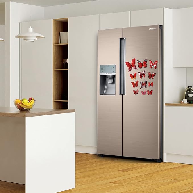 12PCS Butterfly Wall Decals Removable 3D Red Butterflies Sticker with Magnets for Home Bedroom Kids Room Decor (Double Layer-Red/12PCS)