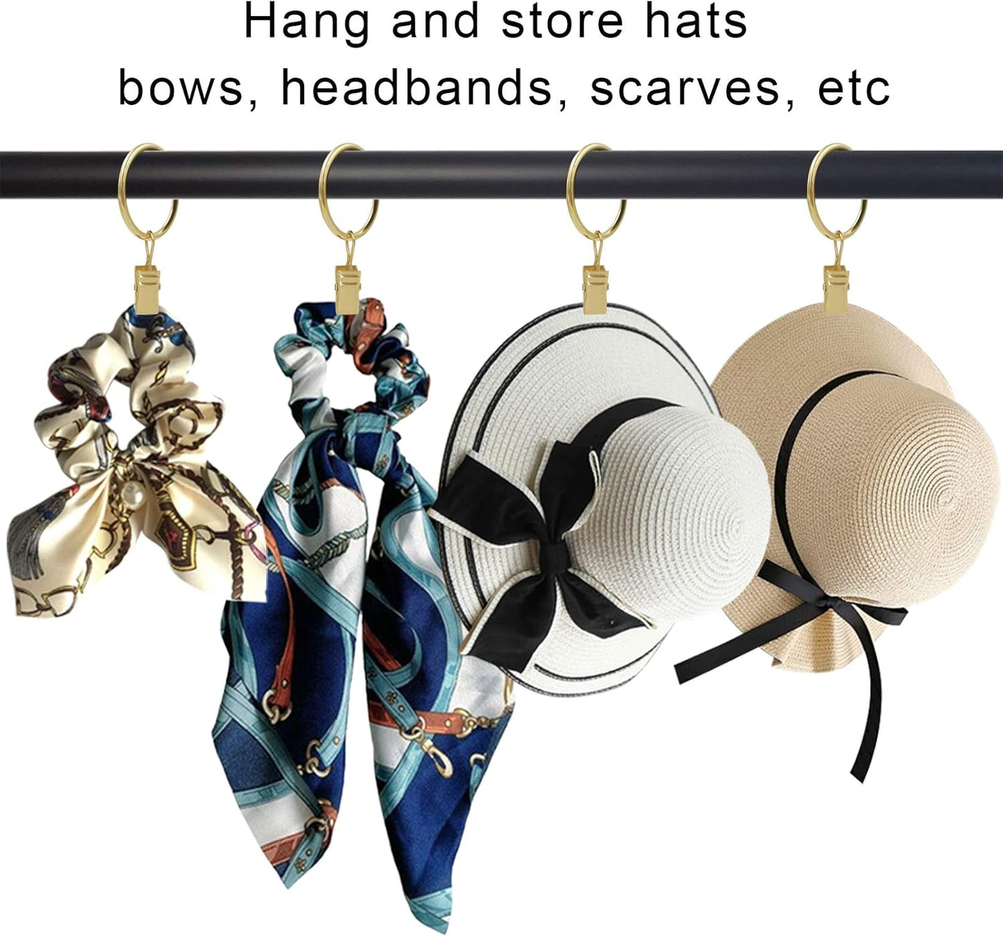 100 Pack Curtain Rings with Clips, Drapery Clips with Rings, Drapes Rings 1.26 in Interior Diameter, Fits up to 1 in Curtain Rod, Gold Color