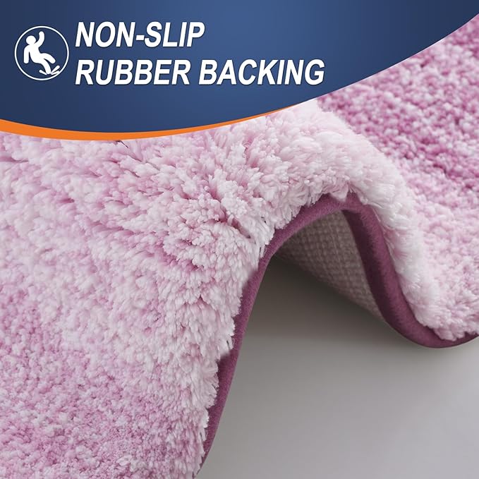 OLANLY Bathroom Rug Set 2 Piece, Soft Absorbent Microfiber Bath Mats and U-Shaped Contour Toilet Rug, Non-Slip, Machine Wash Dry, Plush Shaggy Bath Mats for Bathroom (24"x16"+24"x20", Pinkish-Purple)