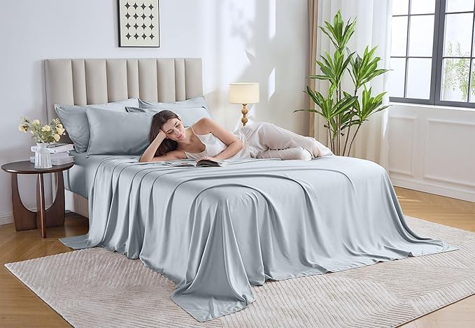Pure Bamboo California King Sheets, Genuine 100% Organic Viscose Derived from Bamboo Bed Sheet Set, Soft & Cooling, Double Stitching, Lifetime Quality Promise (California King, Glacier)