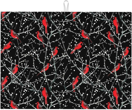 Red Bird Winter Red Cardinals Dish Drying Mat 18x24 For Kitchen Counter Absorbent Microfiber Dishes Pad Dish Drainer Rack Mats Fast Dry Kitchen Accessories